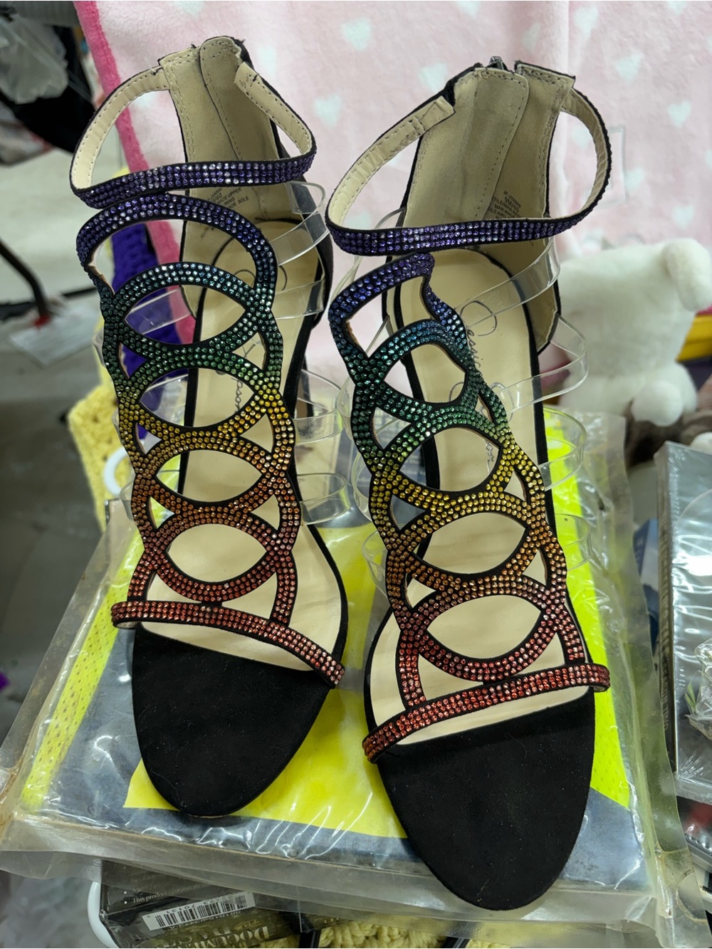 Jessica Simpson rainbow rhinestone high heel shoes size 9M